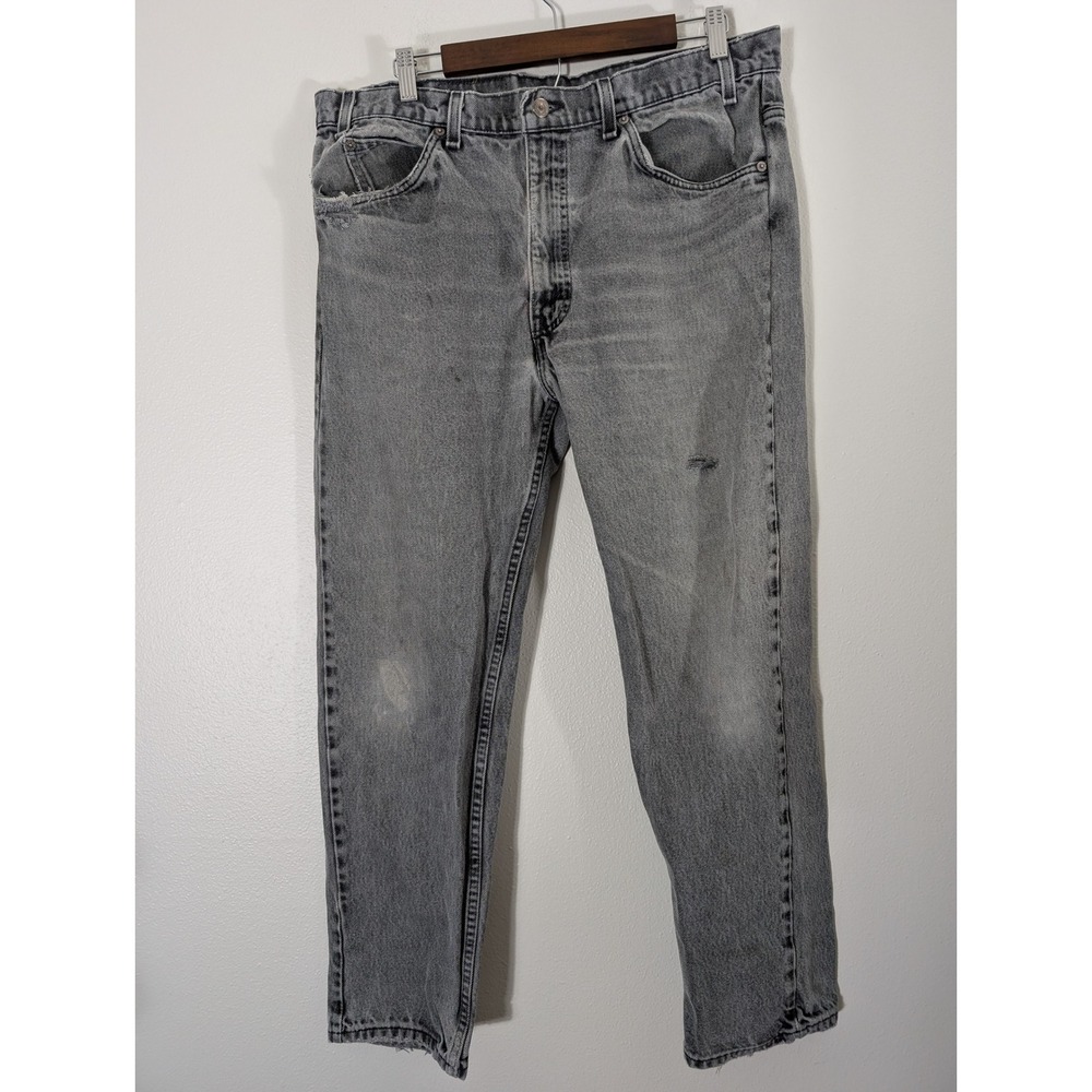 Vintage Levis 505 38/30 Regular Fit Gray Jeans Mens Made in USA Distressed Denim
